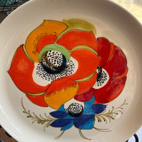 Vintage Mancieli Plate 1960s Italy orange red blue poppy - Picture 2 of 9